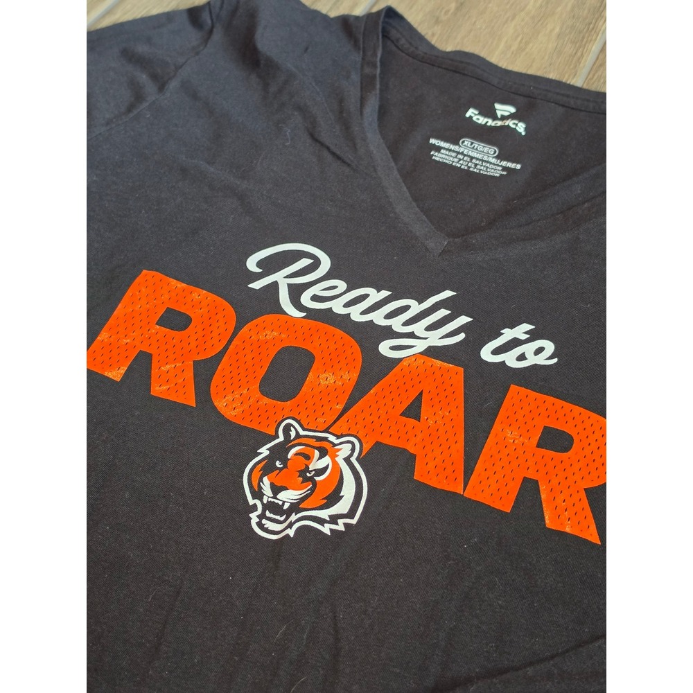 Fanatics Cincinnati Bengals Women XL Black Long Sleeve V-Neck Ready to Roar Tee